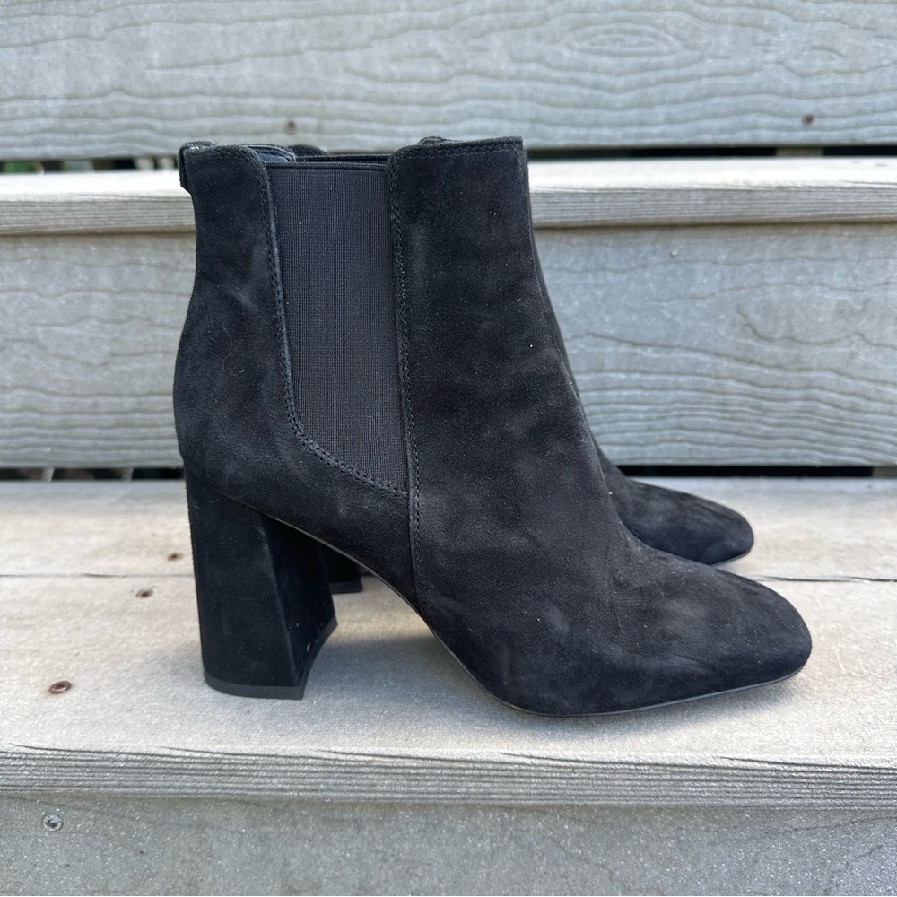 Sam Edelman Chiara Black Suede Leather Ankle Boots 8.5M Chunky Block Heels